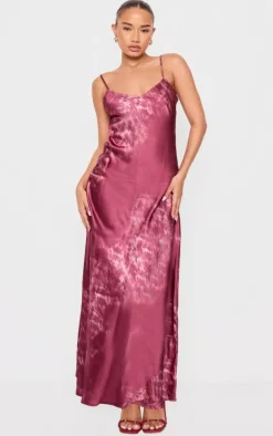 Petite Burgundy Satin Open Back Maxi Dress