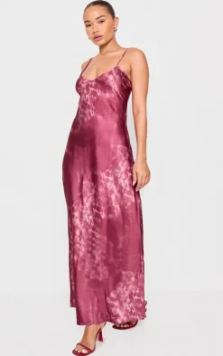 Petite Burgundy Satin Open Back Maxi Dress