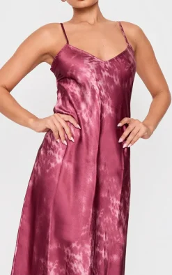Petite Burgundy Satin Open Back Maxi Dress