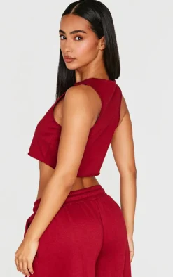 Petite Burgundy Sleeveless Raw Edge Tank Top