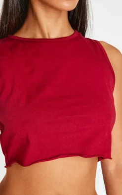 Petite Burgundy Sleeveless Raw Edge Tank Top