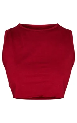 Petite Burgundy Sleeveless Raw Edge Tank Top