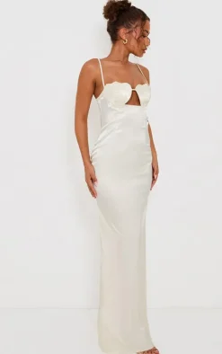 Petite Butter Yellow Satin Shell Cup Detail Maxi Dress