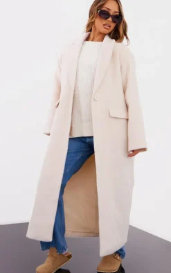 Petite Camel Brushed Wool Look Oversized Drop Shoulder Coat