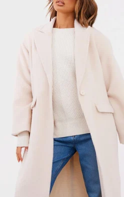 Petite Camel Brushed Wool Look Oversized Drop Shoulder Coat