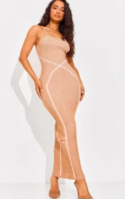 Petite Camel Contrast Knit Maxi Dress