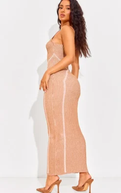 Petite Camel Contrast Knit Maxi Dress