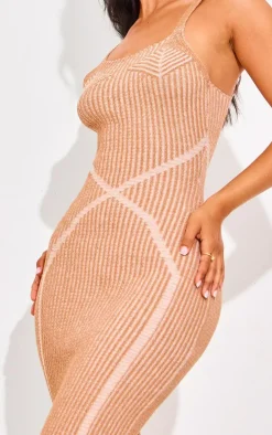 Petite Camel Contrast Knit Maxi Dress
