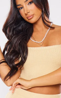 Petite Camel Knitted Square Neck Crop Top