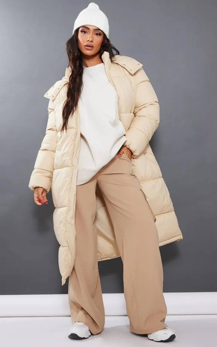 Petite Camel Long Puffer Coat