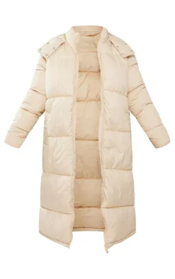 Petite Camel Long Puffer Coat