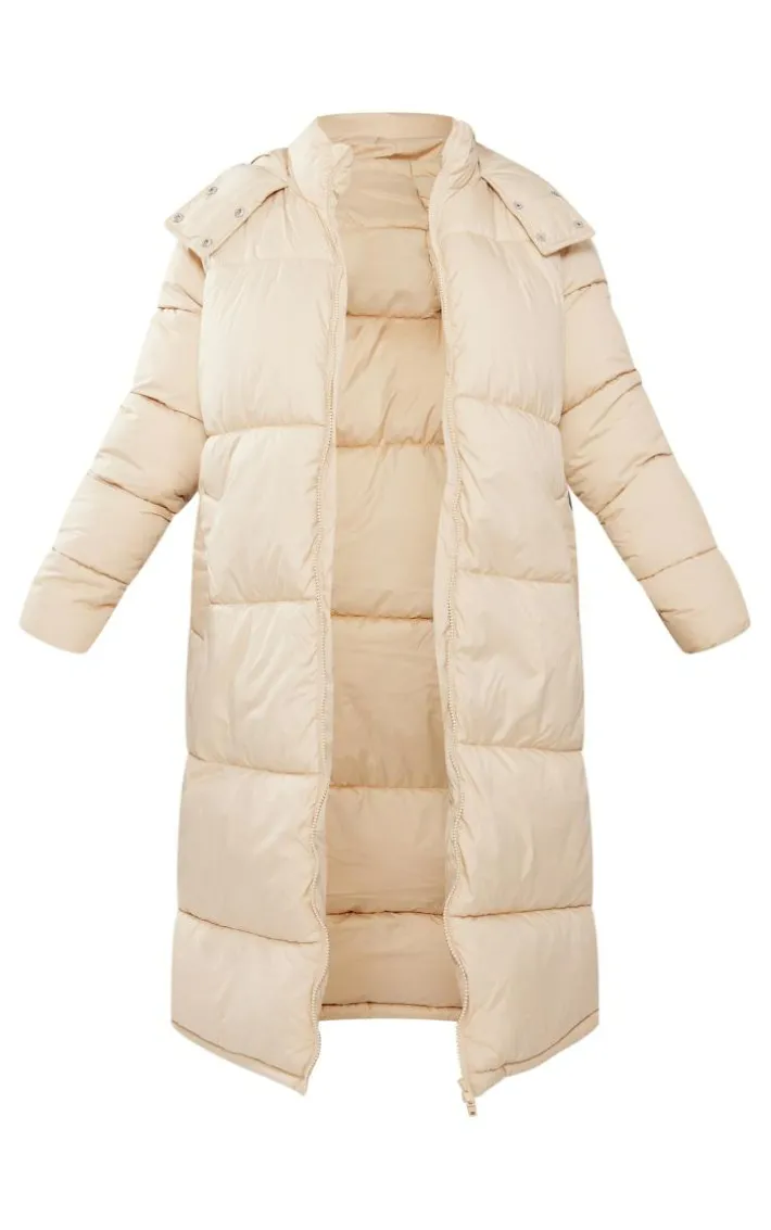 Petite Camel Long Puffer Coat
