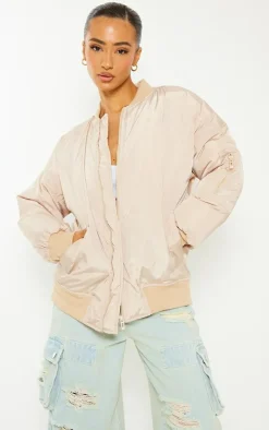 Petite Camel Oversized Zip Up Bomber Jacket
