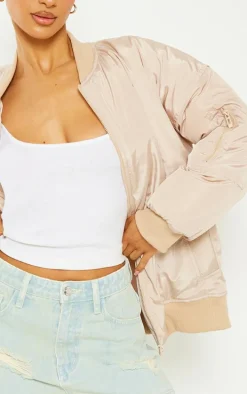 Petite Camel Oversized Zip Up Bomber Jacket