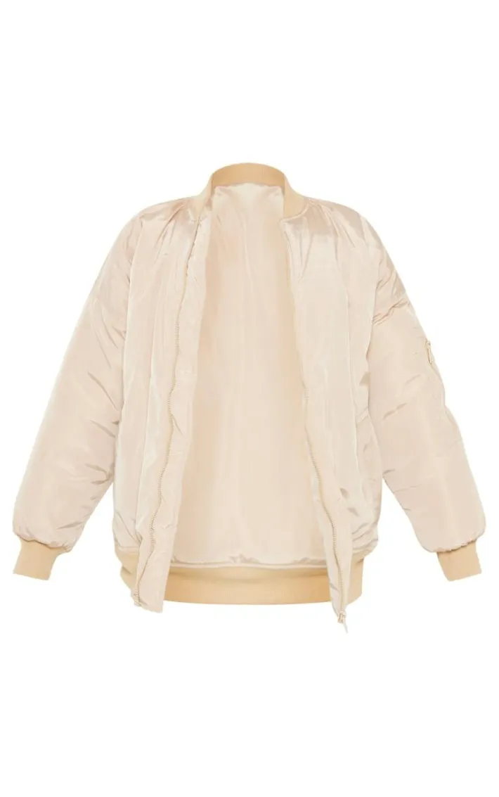 Petite Camel Oversized Zip Up Bomber Jacket