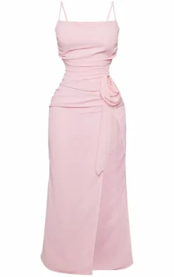 Petite Candy Pink Mesh Midaxi Dress With Flower Detail