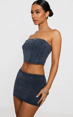 Petite Charcoal Acid Wash Micro Mini Skirt