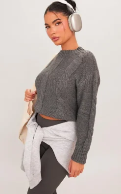 Petite Charcoal Cable Knitted Sweater