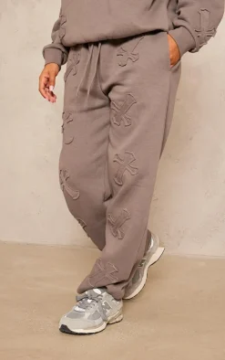 Petite Charcoal Cross Applique Embroidered Sweatpants