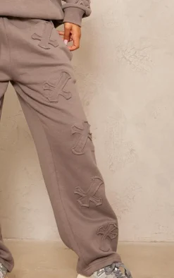 Petite Charcoal Cross Applique Embroidered Sweatpants