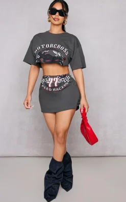 Petite Charcoal Graphic Mini Skirt