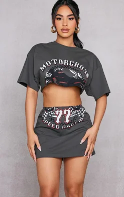 Petite Charcoal Graphic Mini Skirt