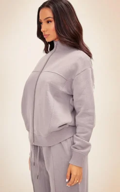 Petite Charcoal Grey Seam Detail Zip Up Track Top