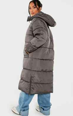 Petite Charcoal Long Puffer Coat