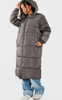 Petite Charcoal Long Puffer Coat
