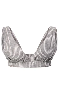 Petite Charcoal Pinstripe Linen Look Bralet