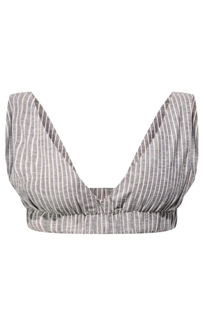 Petite Charcoal Pinstripe Linen Look Bralet