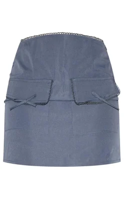 Petite Charcoal Strappy Woven Mini Skirt Bow Details