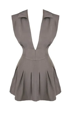 Petite Charcoal Tailored Woven Pleated Romper