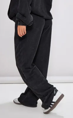 Petite Charcoal Washed Block Embroidered Oversized Wide Leg Sweatpants