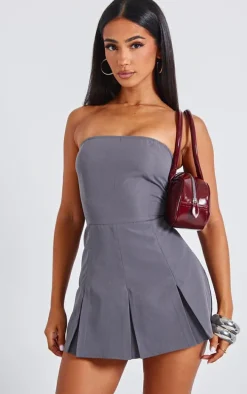 Petite Charcoal Woven Bandeau Fitted Romper