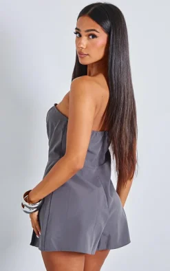 Petite Charcoal Woven Bandeau Fitted Romper