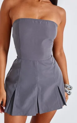 Petite Charcoal Woven Bandeau Fitted Romper