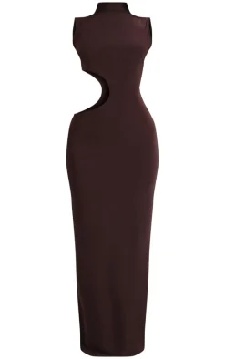 Petite Chocolate Bodycon Slinky Cut Out Maxi Dress