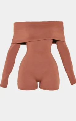 Petite Chocolate Contour Jersey Foldover Bardot Romper