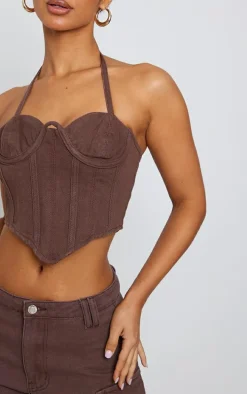 Petite Chocolate Denim Seam Detail Corset