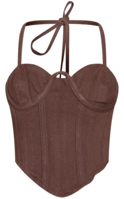 Petite Chocolate Denim Seam Detail Corset