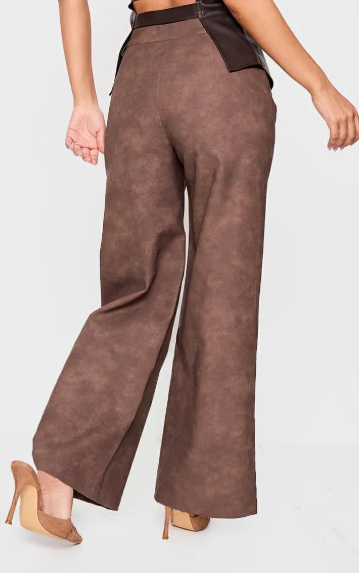 Petite Chocolate Faux Leather Wide Leg Pants