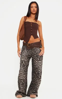 Petite Chocolate Knitted Bandeau Button Down Top