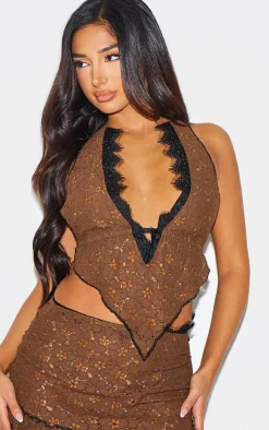 Petite Chocolate Lace Halterneck Top