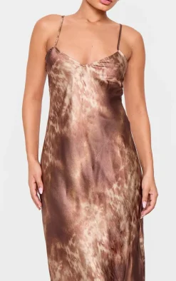 Petite Chocolate Satin Open Back Maxi Dress