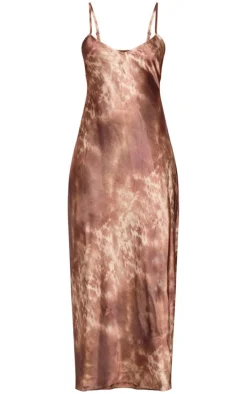 Petite Chocolate Satin Open Back Maxi Dress