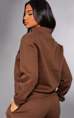 Petite Chocolate Seam Detail Zip Through Track Top