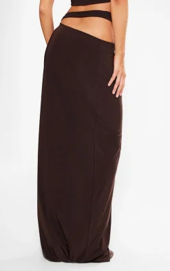 Petite Chocolate Slinky Cut Out Waistband Maxi Skirt