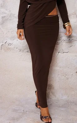 Petite Chocolate Slinky Low Waist Maxi Skirt