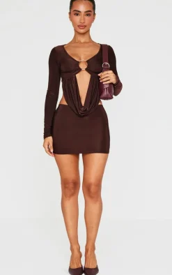 Petite Chocolate Slinky Low Rise Micro Mini Skirt